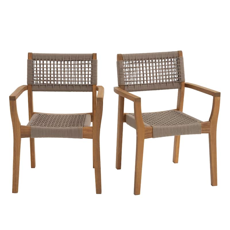 Set of 2 Modern Wood Armchairs with Woven Seats and Backs
