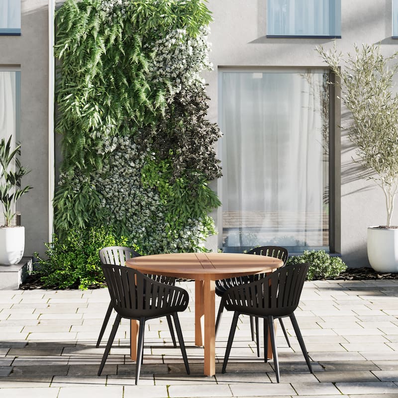 Amazonia Glende 5pc Wood Outdoor Patio Round Dining Set - Black Chairs and Aluminum Legs