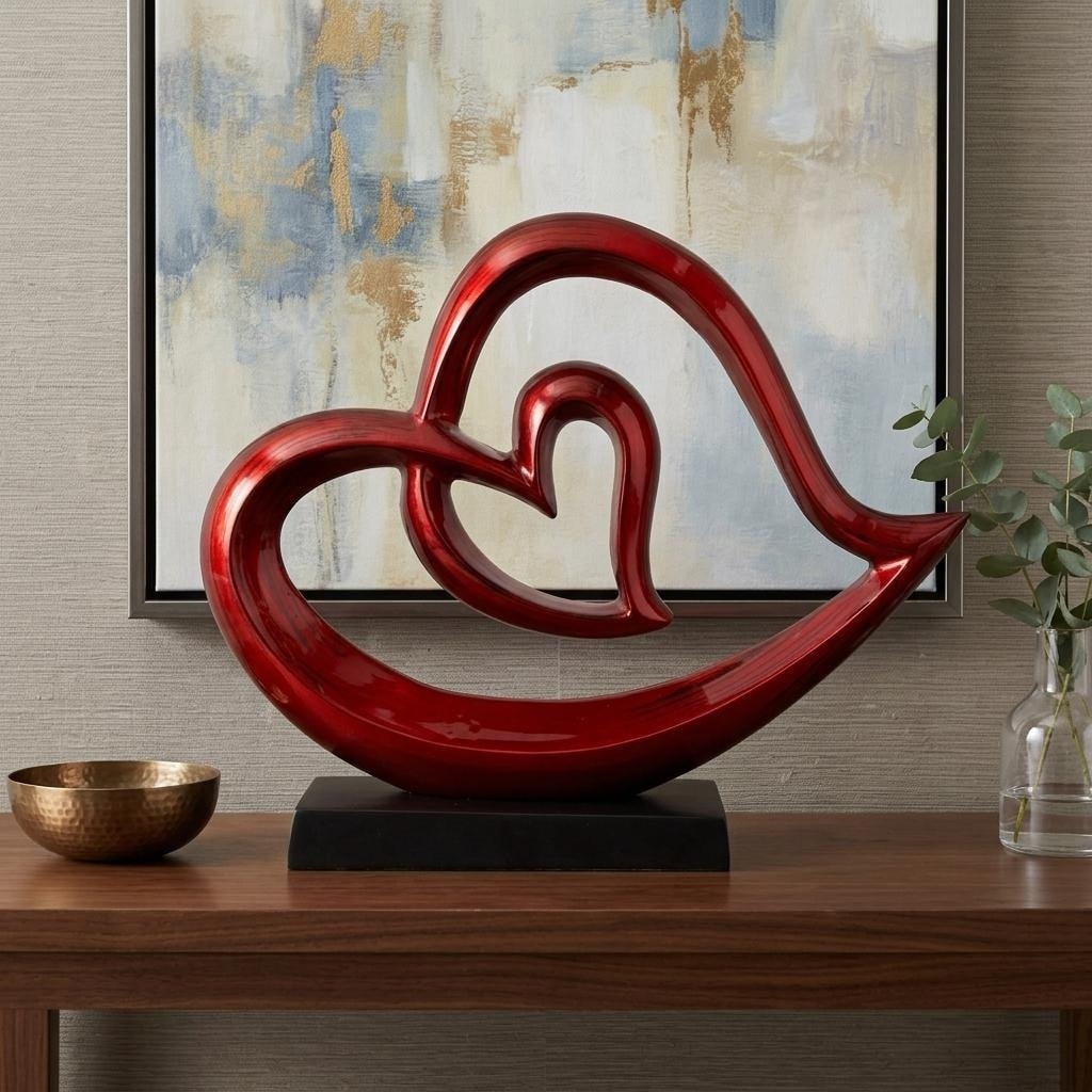 HomeRoots 12" Red and Black Aluminum Tabletop Sculpture - 14.75 in. x 12.00 in. x 3.00 in.