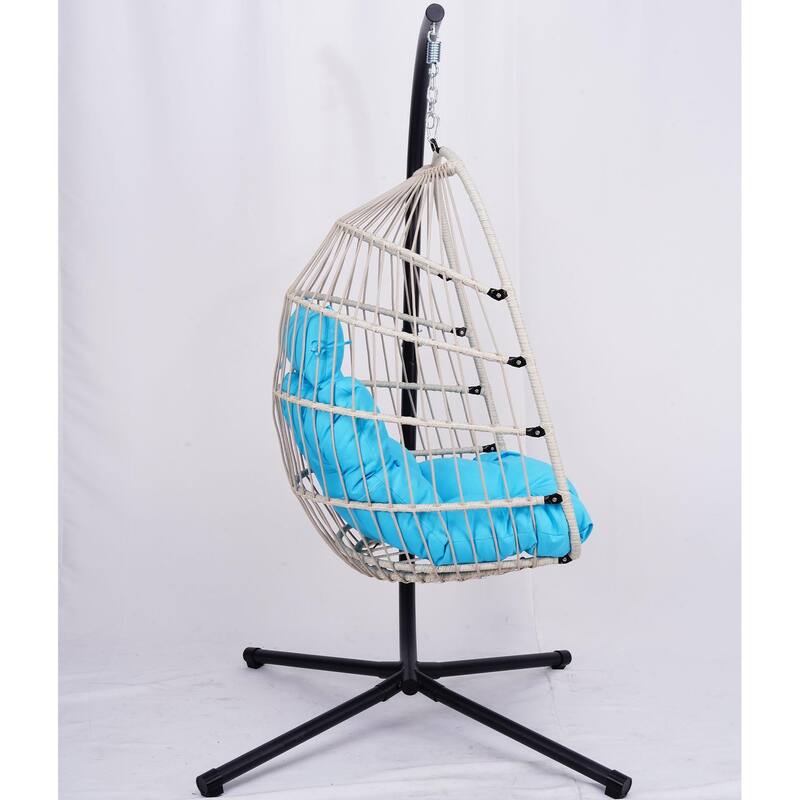 Outdoor Egg Hanging Chair, Swing Chair with Stand & Aluminum-Steel Frame, Patio Rattan Wicker Hanging Swing Egg Chair
