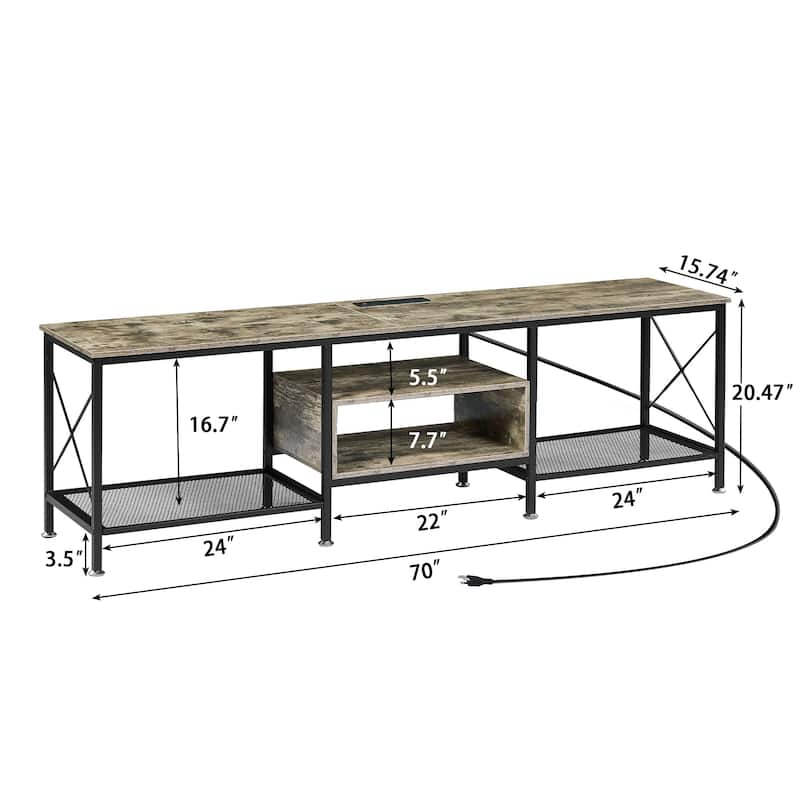 VECELO Wood TV Stand with Charging Station,Storage Shelves Entertainment Center TV Cabinet