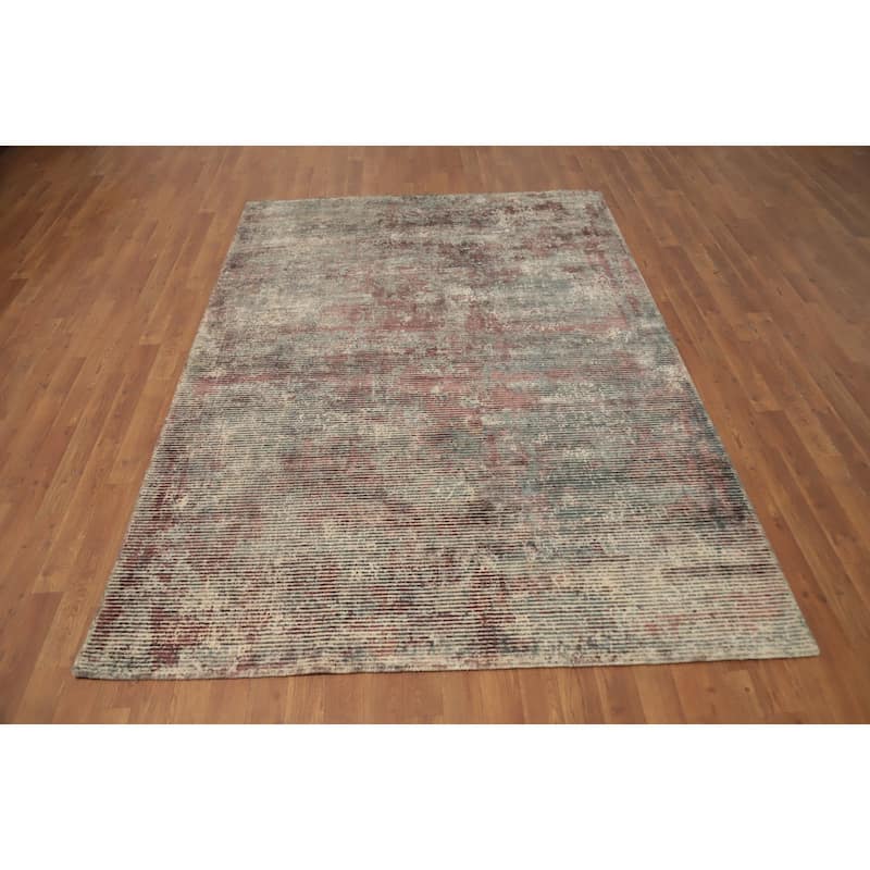 Hand Knotted Oriental Viscose Silk Carpet Modern Abstract Multi-Colored Abstract Area Rug - 7' 6'' X 5' 5''