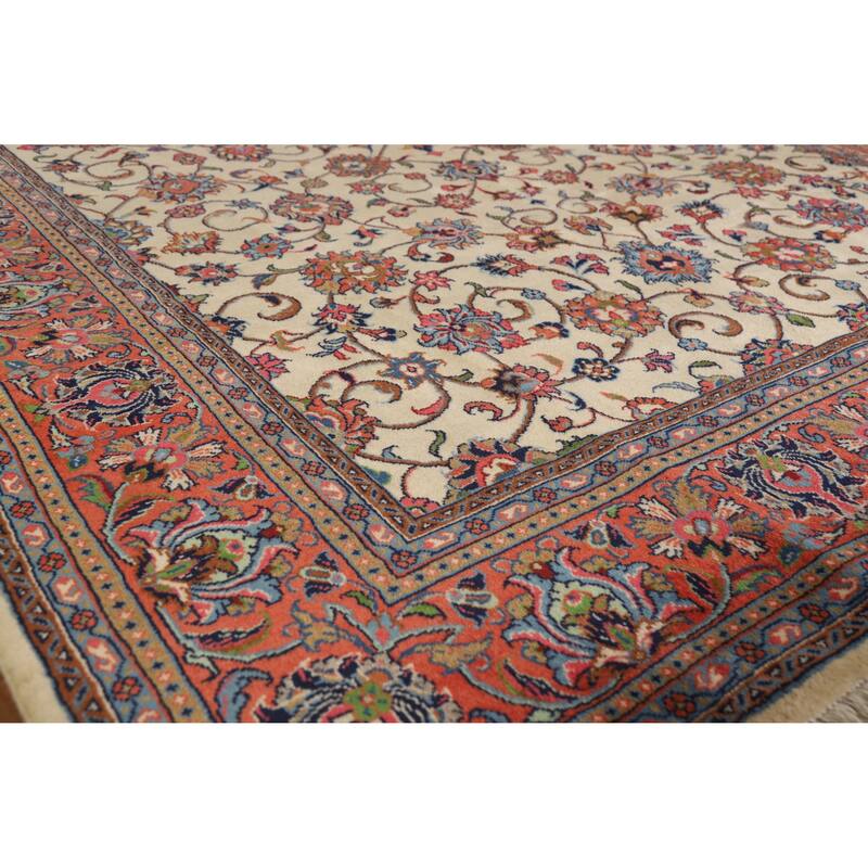 Hand Knotted Oriental 100% Wool Carpet Traditional All-Over Beige & Ivories Sarouk Area Rug - 9' 10'' X 6' 7''