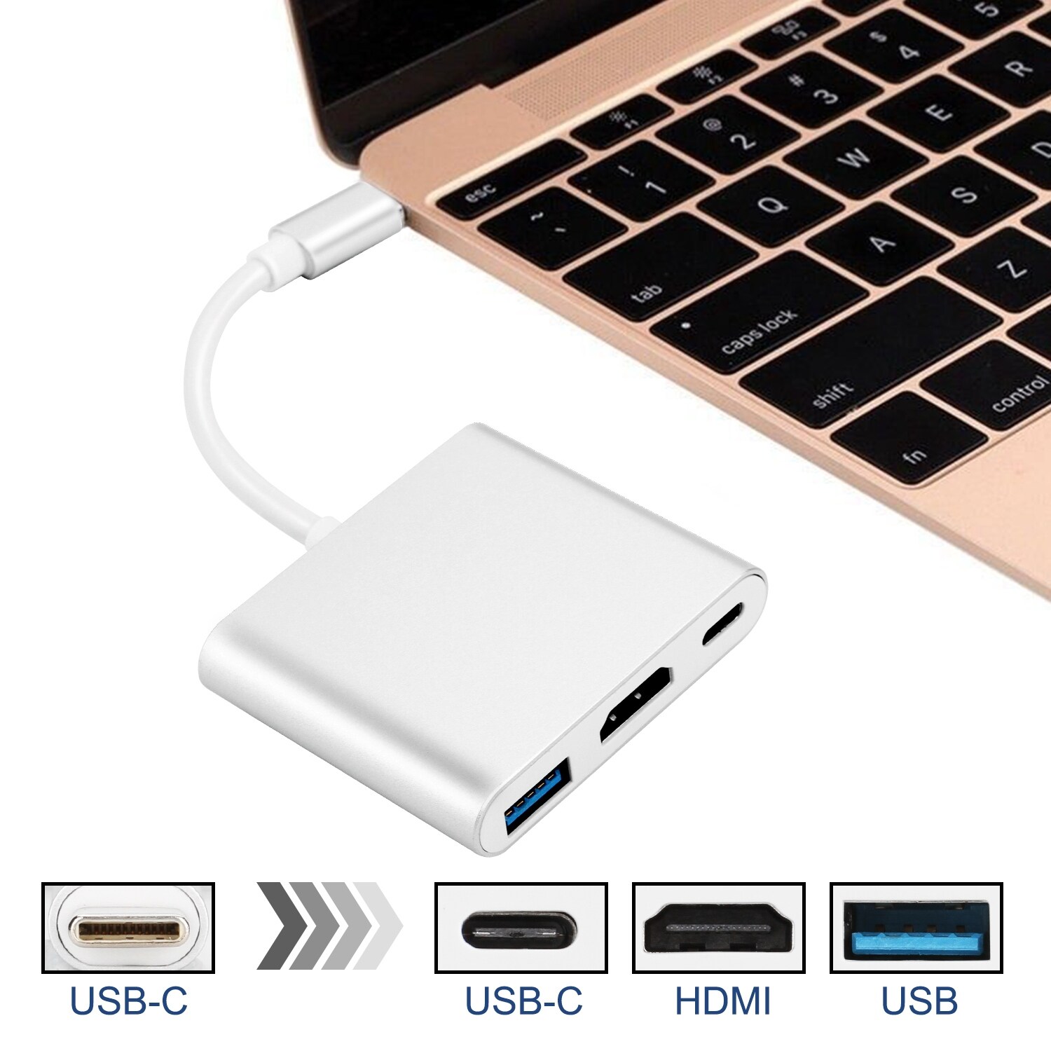 Type C USB 3.1 to USB-C 4K HDMI USB 3.0 Adapter Cable 3 in 1 Hub For Macbook Pro
