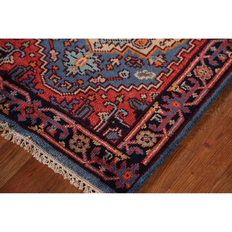 Geometric Heriz Serapi Runner Rug Hand-Knotted Wool Carpet - 2'7" x 7'10"