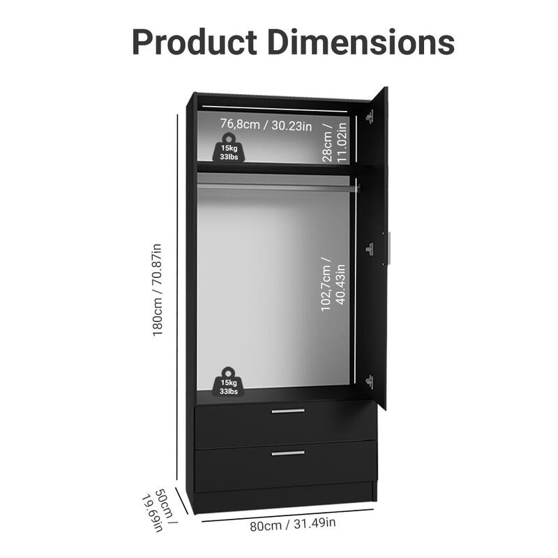 Madesa 2 Door 2 Drawer Storage Cabinet Wardrobe 31 "L