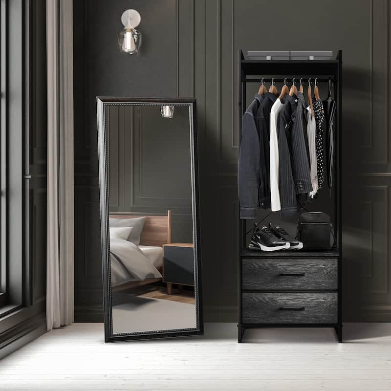 Clothing Rack with 2 Drawers - Tall Closet Stand Dresser for Bedroom