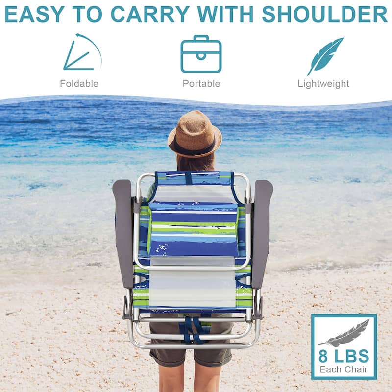 2-Pack Folding Backpack Beach Chair 5-Position Outdoor Reclining - See Details