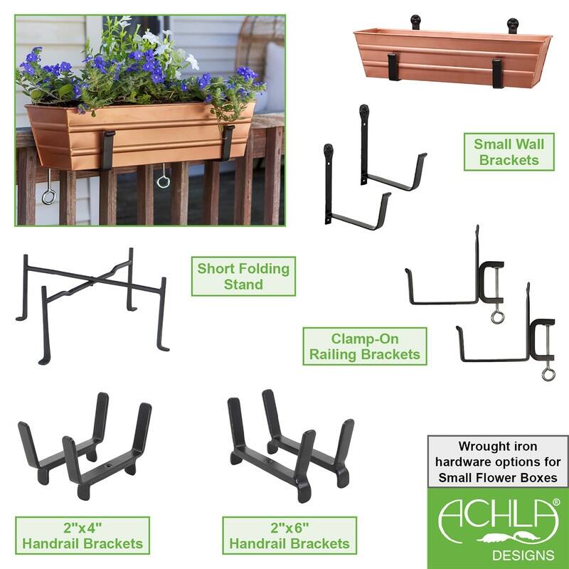 Achla Designs Small Galvanized Steel Flower Box Planter With Brackets for 2 x 4 Railings, 22 Inch Wide