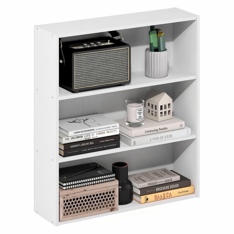 Furinno Basic 3-Tier Open Shelf Bookcase, Bookshelf, Storage Organizer, 7 x 24 x 26 - White