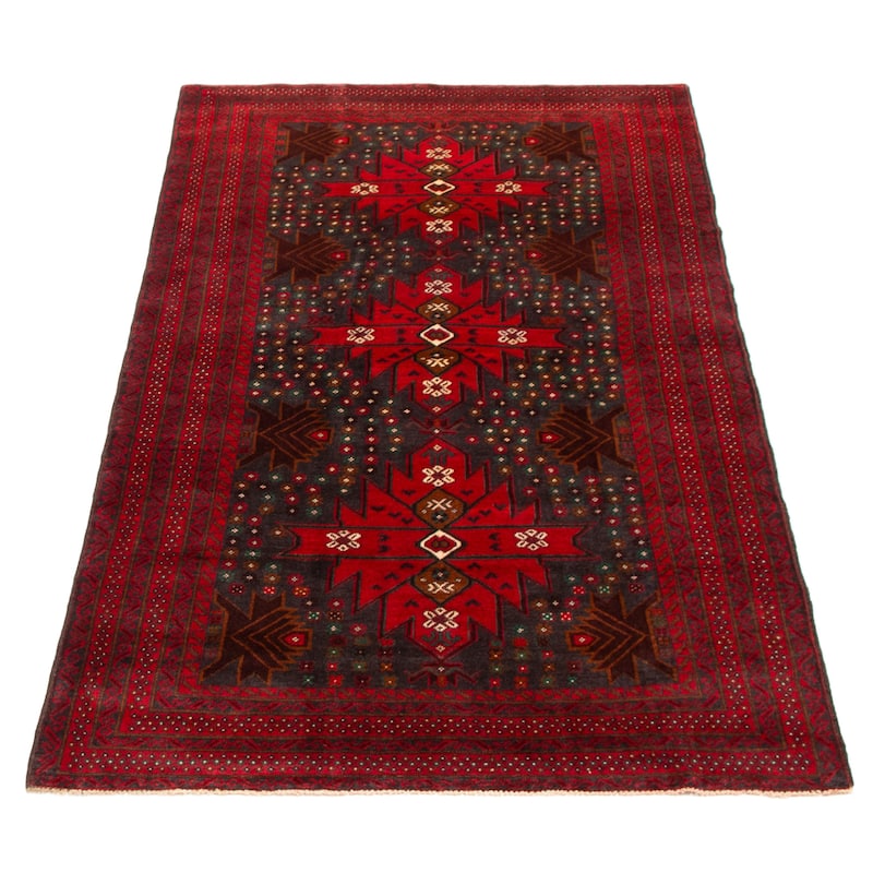 Teimani Navy, Red Rug 4'1" x 7'3" - 4'1 x 7'3