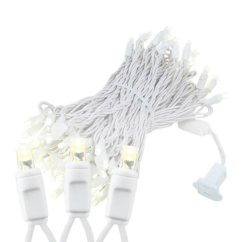 100 Light LED Christmas Mini Light Set, Patio Light, Warm White, White Wire, 50’