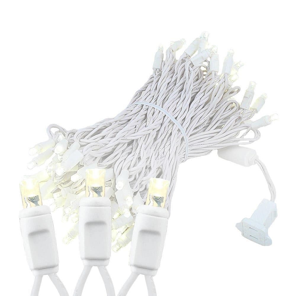 100 Light LED Christmas Mini Light Set, Patio Light, Warm White, White Wire, 50’