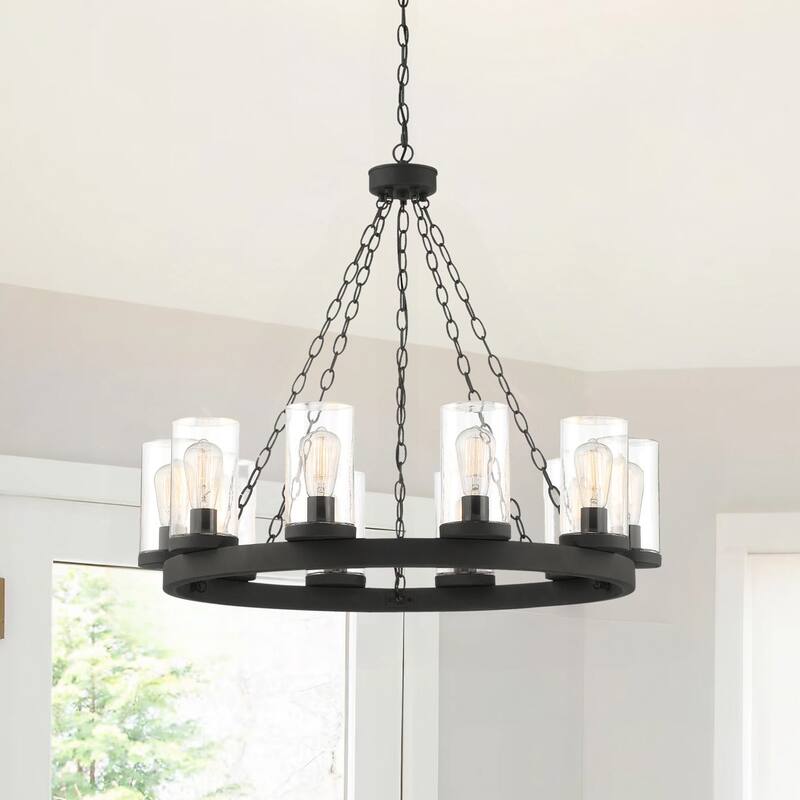 Acroma 10-light Farmhouse Black Wagon Wheel Chandelier - Black
