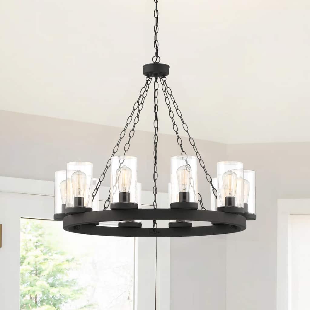 Acroma 10-light Farmhouse Black Wagon Wheel Chandelier