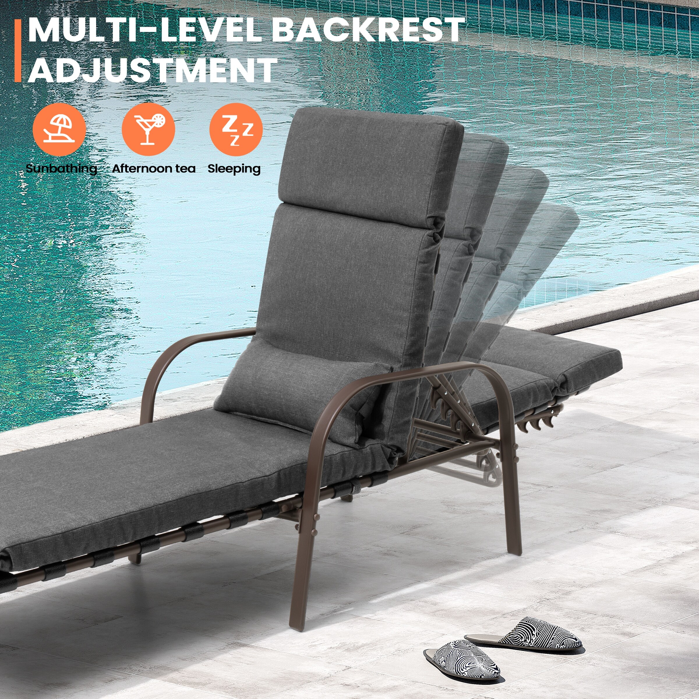 Adjustable Outdoor Patio Chaise Lounge Chair with Cushion for Relaxation-image