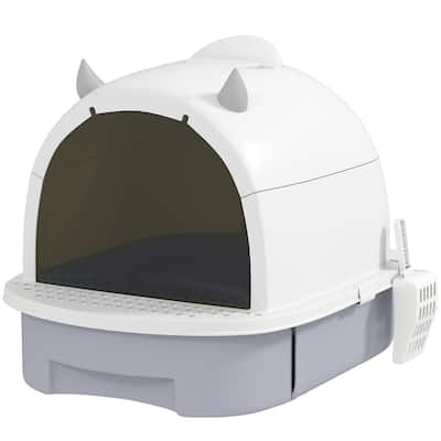 Enclosed Cat Litter Box with Drawer and Deodorizing Bags Scoop Ideal for Small Cats
