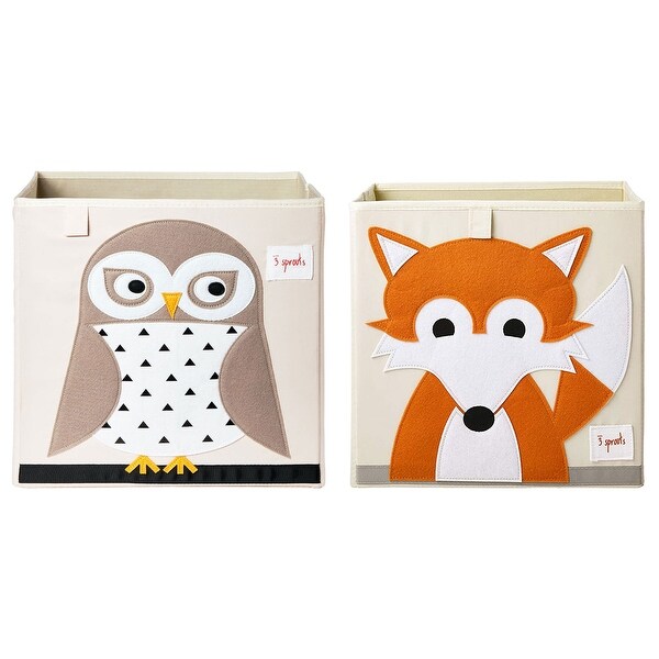 3 Sprouts Kids Playroom Foldable Fabric Storage Cube Bin Box, Fox