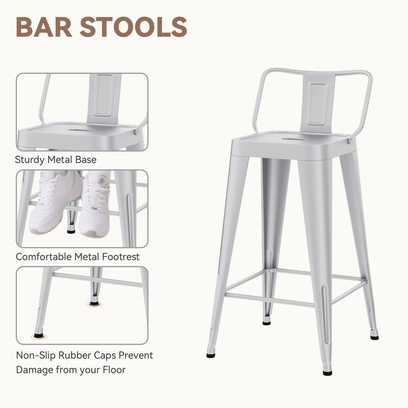 Metal Counter & Bar Stools Set of 4, 26" and 30" Seat Height Barstools with Metal Frame and Low Back for Kitchen lsland