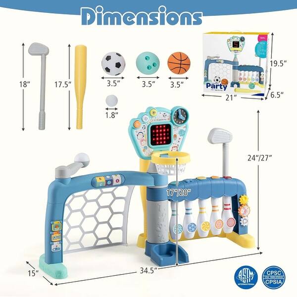 Toddler Hoop 5-in-1 Height-Adjustable Kids' Sports Activity Center - Multi-color