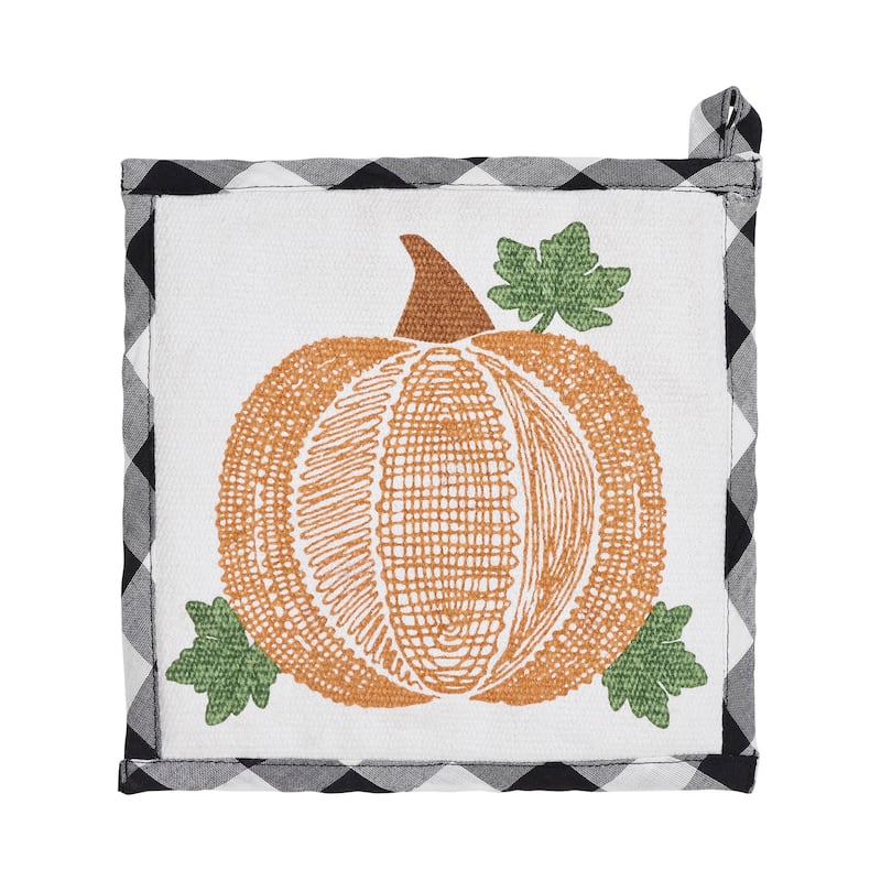Annie Black Check Pumpkin Trivet 8x8