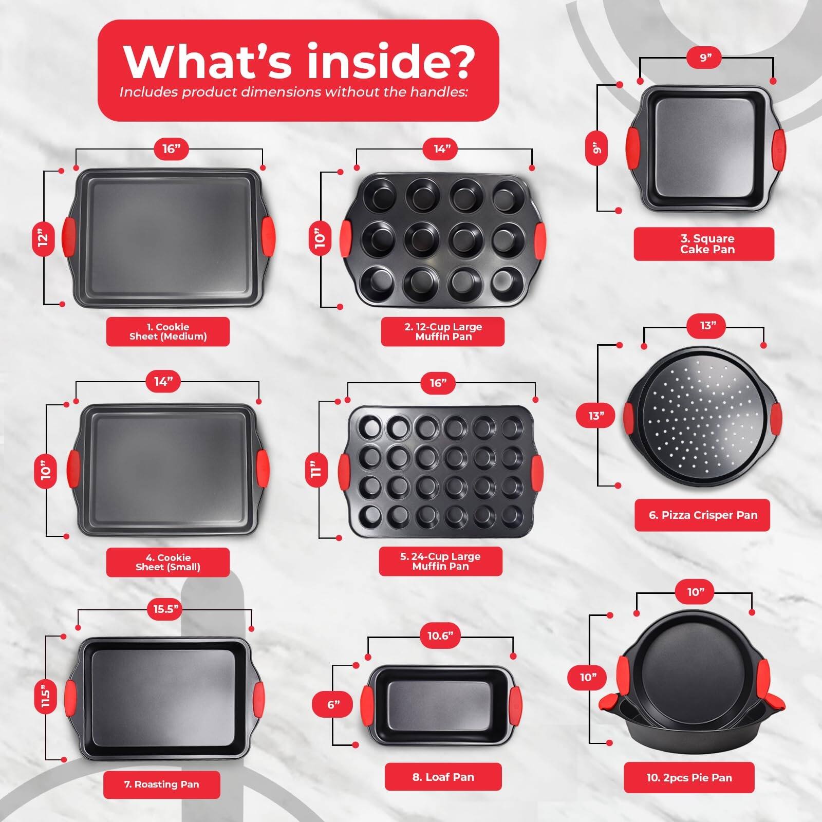 Baking Pan 10 Piece Set Nonstick Carbon Steel Oven Bakeware Kitchen Set