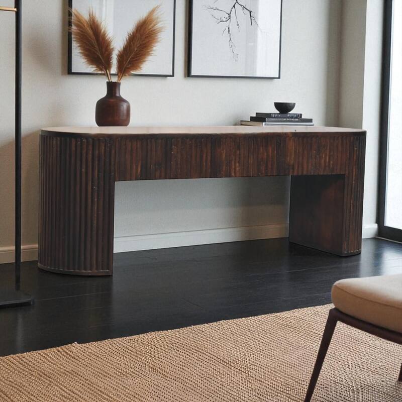 Artisan Furniture Solid Wood Velvet Mocha Fluted Console Table ,Black