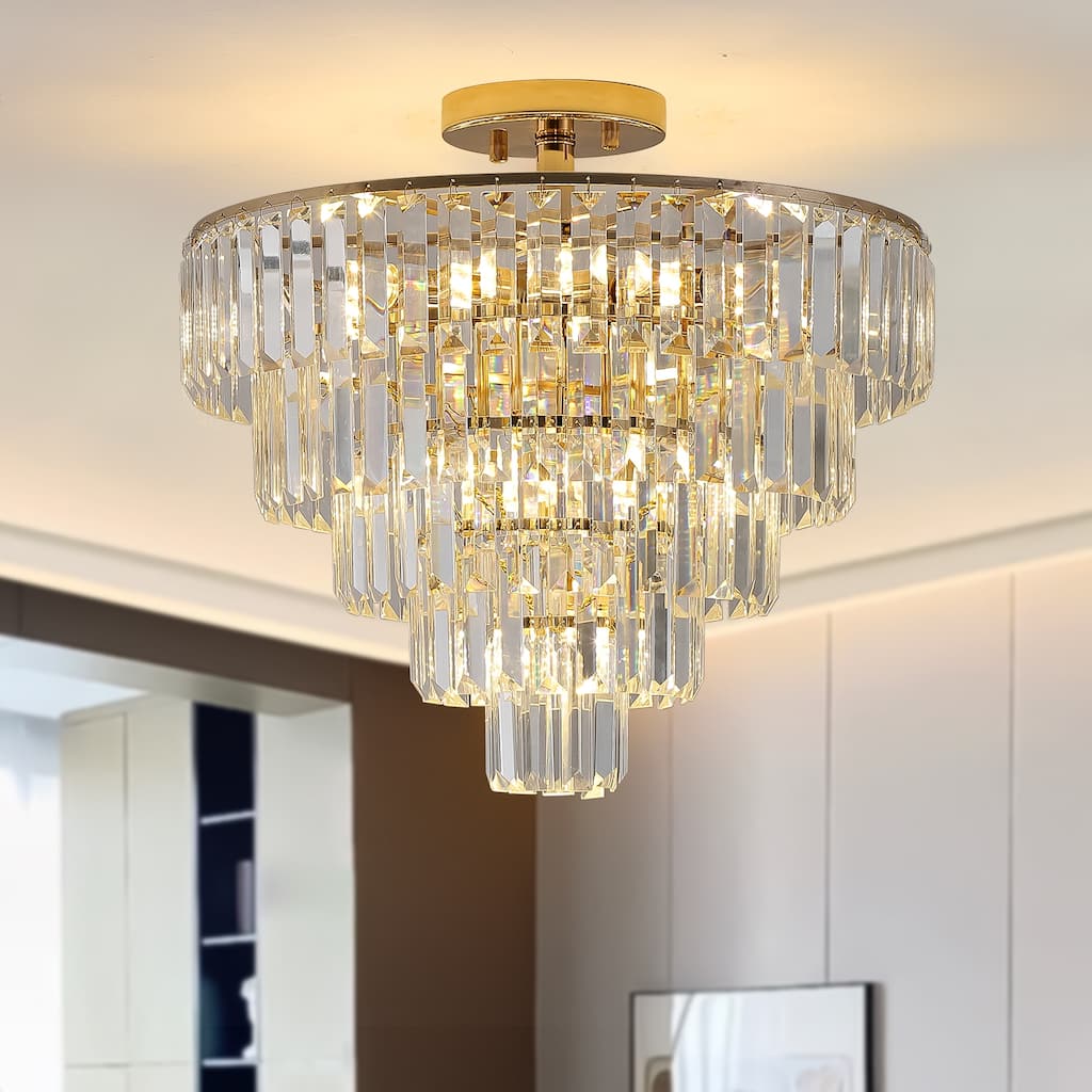 Crystal Chandeliers, 5-Tier Round Semi Flush Mount Chandelier Light Fixture,Large Contemporary Luxury Ceiling Lighting