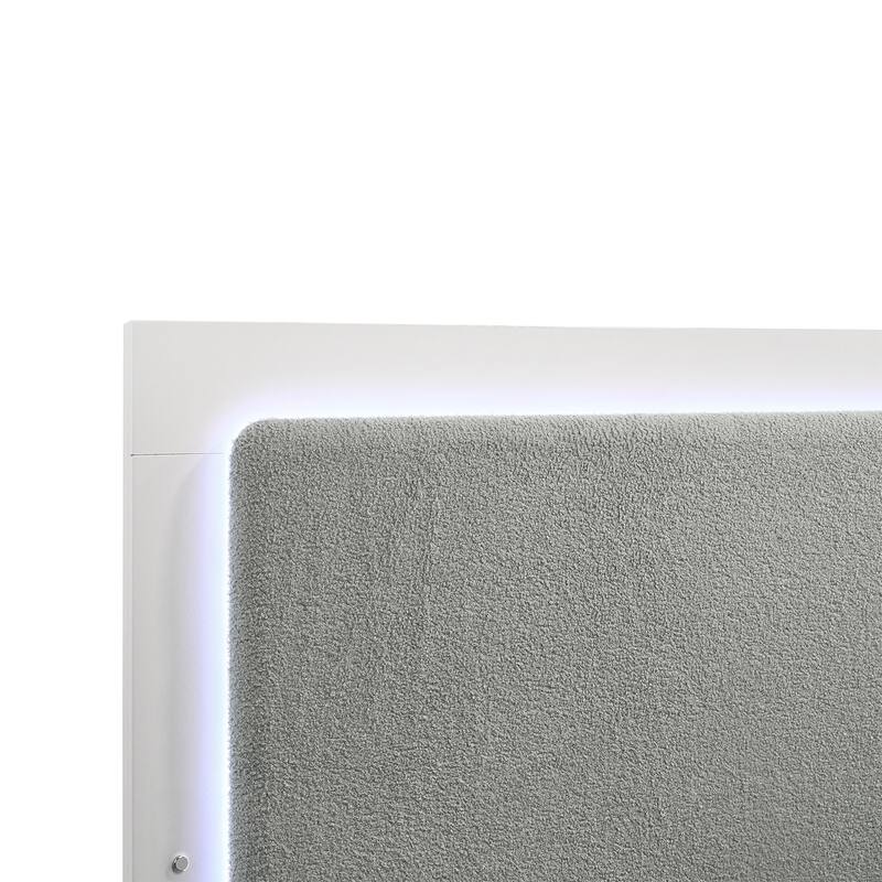 Upholstered Panel Bed with LED Lighting in White
