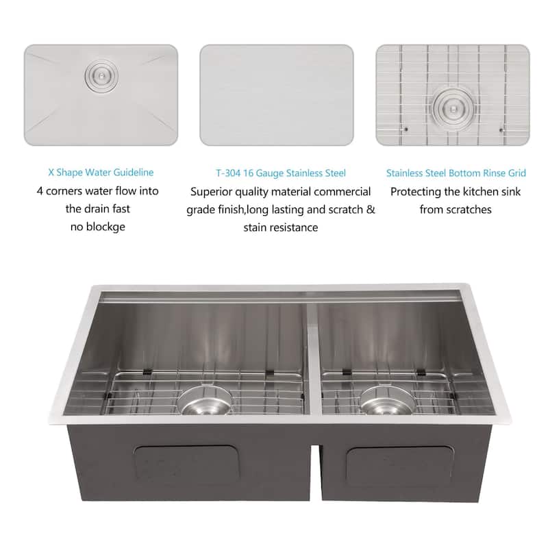 Undermount Kitchen Sink With Ledge Workstation and Double Bowl