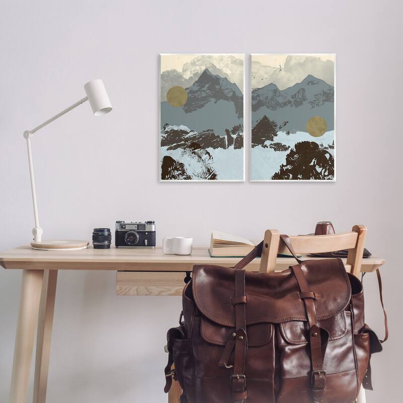 Stupell Mountain Range Textures over Abstract Color Pop 2pc Multi Piece Wood Wall Art Set,10 x 15