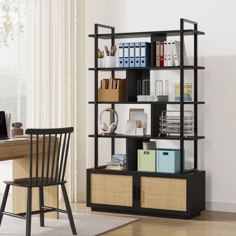 Split-level rattan bookshelf - N/A - Black