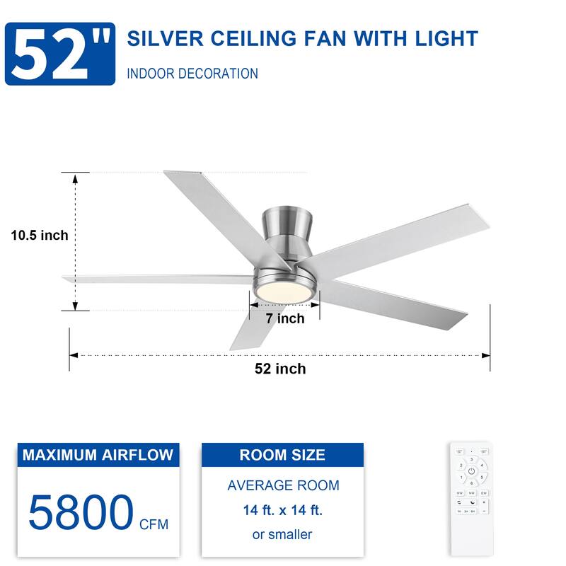 52" Lowe Profile Ceiling Fan with Light, Remote Control