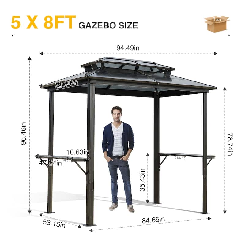 8 x 8FT Outdoor Hardtop BBQ Grill Gazebo with UV-Resistant Polycarbonate Roof