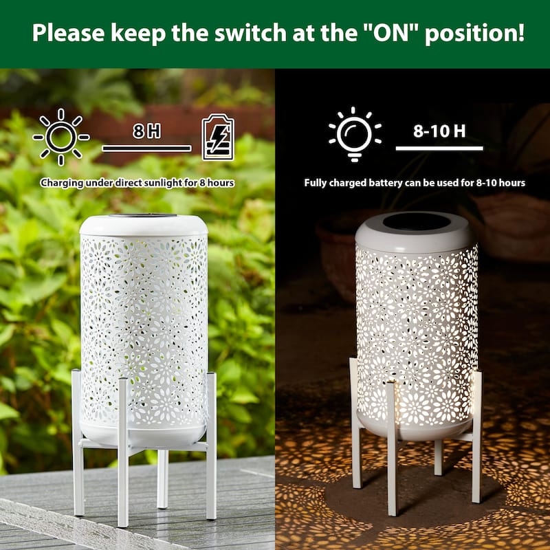 Glitzhome 14.25"H Set of 2 Metal Flower Cutout Solar Lanterns Floor Lantern