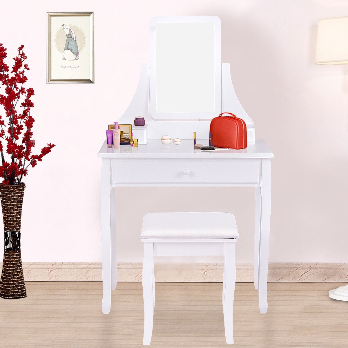 Shop Gymax Bedroom Vanity Dressing Table Set W 3 Storage Boxes