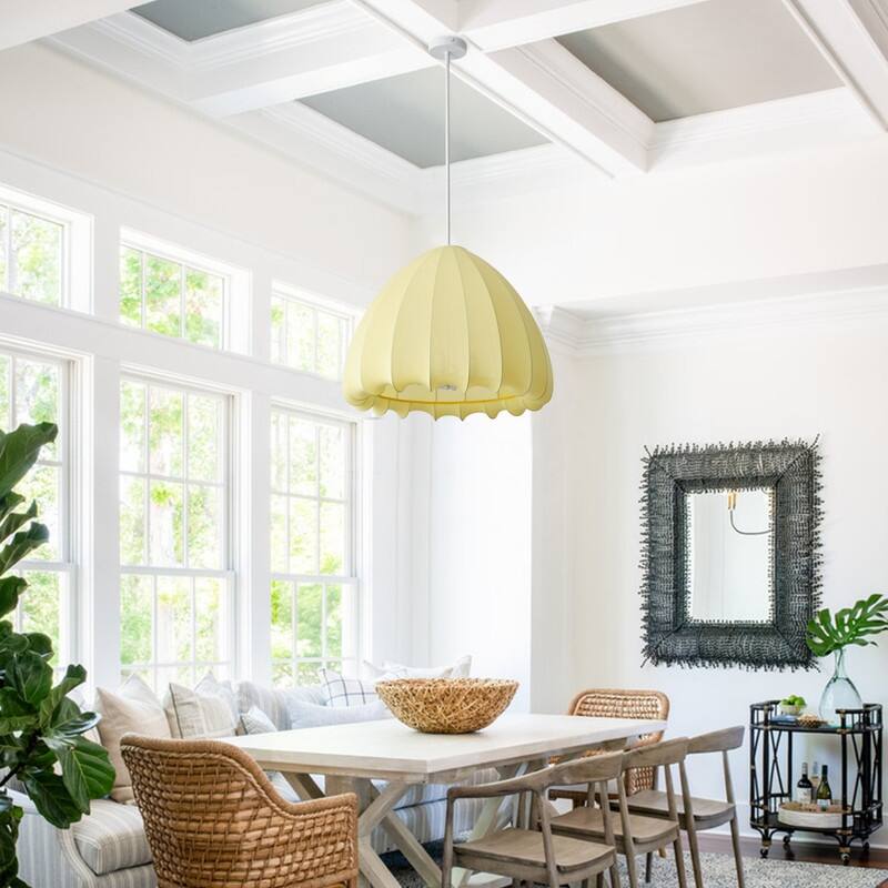 4-Light Pendant Light with Yellow Shade - Matte Painted Lighting Fixture for Living Room, Dining Room