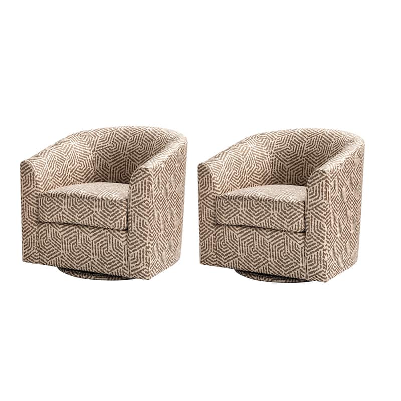 Cuenca Modern Wooden Upholstered Barrel Chair with Metal Swivel Base Set of 2