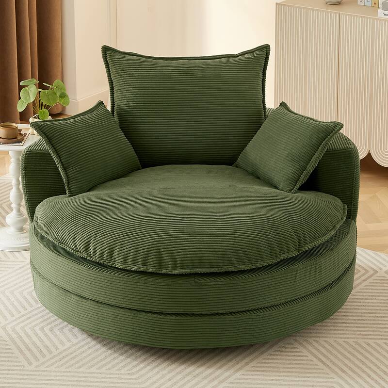 360° Swivel Accent Barrel Chair with Dual-Layer Cushions by Harper&Bright Designs - Green