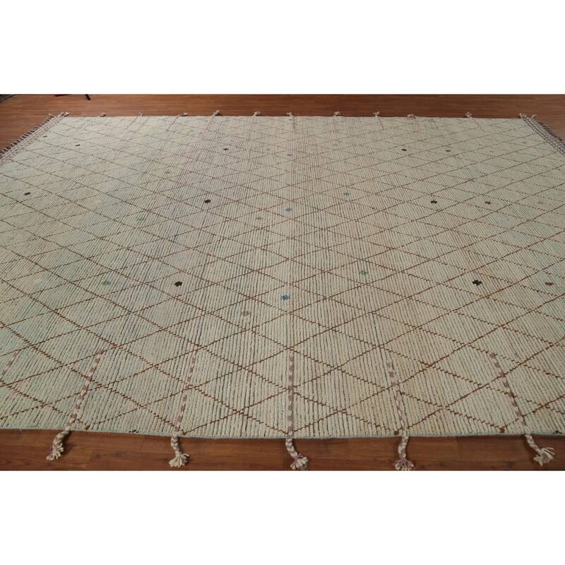 All-Over Trellis Moroccan Modern Large Area Rug Handmade Wool Carpet - 10'0"x 14'4"