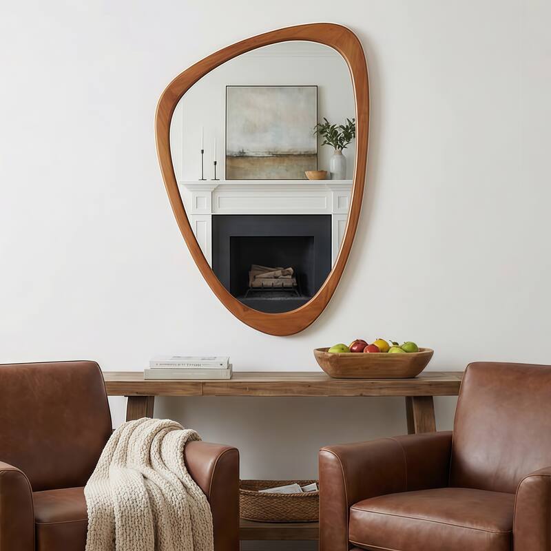 20"x30" Irregular Solid Wood Frame Decorative Mirror,For Bedroom, Bathroom, Living Room, Entryway - Yellow Brown