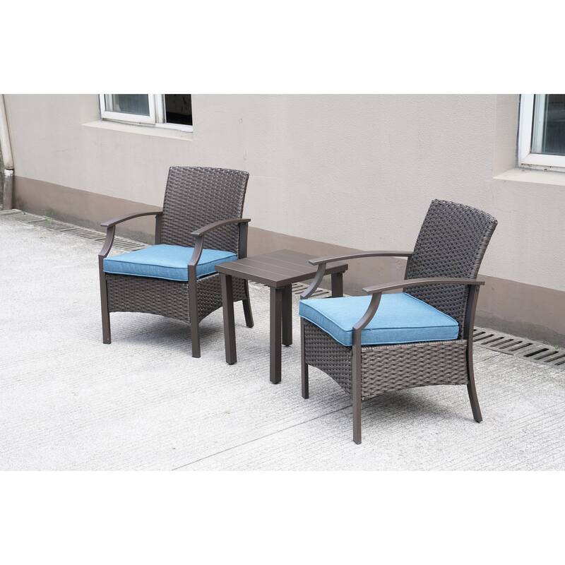 3 Pieces Outdoor Furniture Set, Wicker Table and Chairs