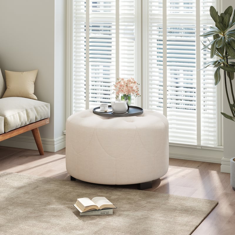 Christopher Knight Home PU Leather Button Tufted Round Ottoman