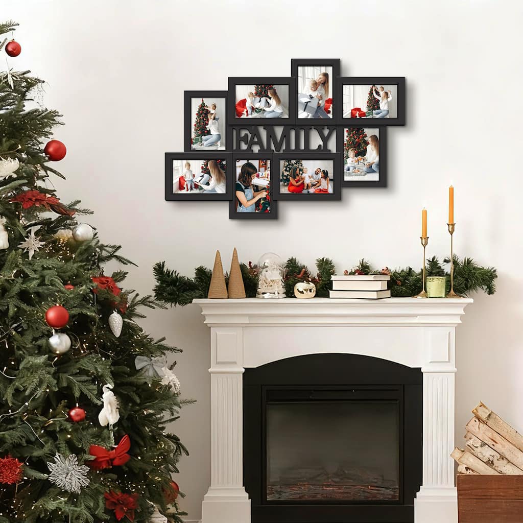 Holaura Family 8 Opening Family Picture Frames Collage Wall Decor for 4x6 Pictures Blacke