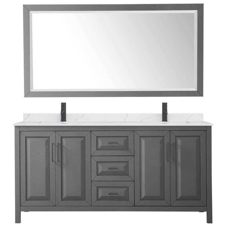 Daria 72-inch Double Vanity, Single Hole Quartz Top, 70-inch Mirror