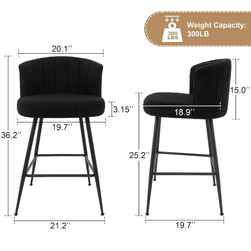 Upholstered Counter Height Barstools with Back Modern Chairs for Kitchen Island