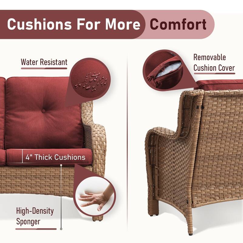 Outdoor 3-Piece Wicker Sofa Set with Ottoman