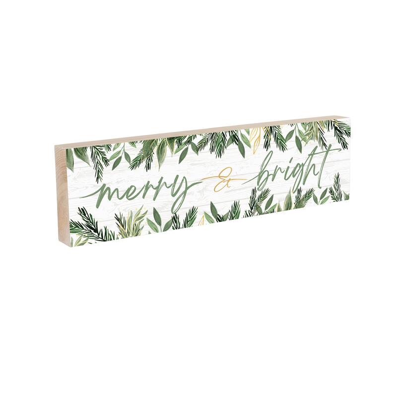 Shades of Green Mantel Sign - "Merry & Bright" - 18" x 5" - Multicolor
