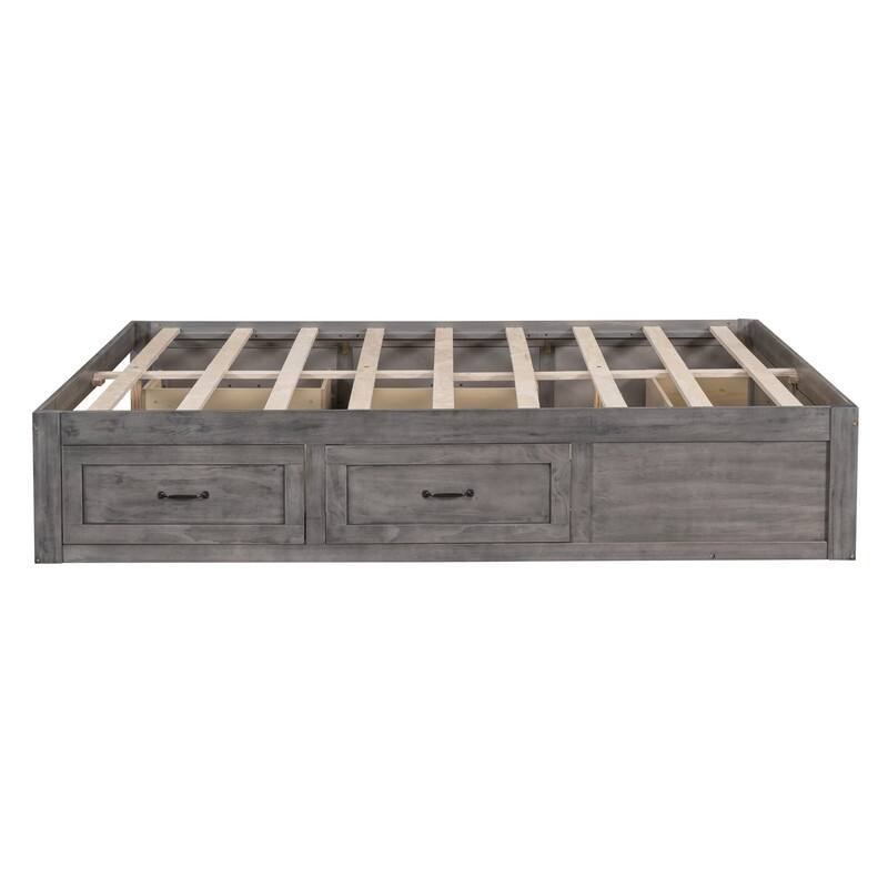 Full Size And Queen Size Platform Bed with 6 Storage Drawers,Antique White