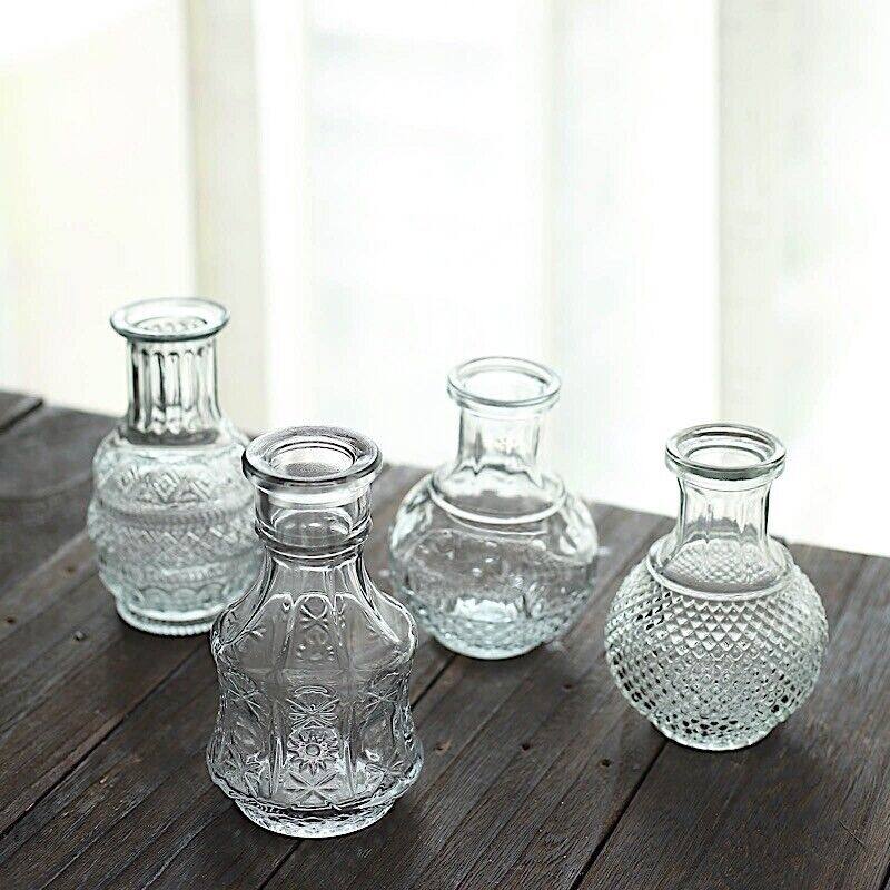 Set of 4 Clear Glass Flower Vases